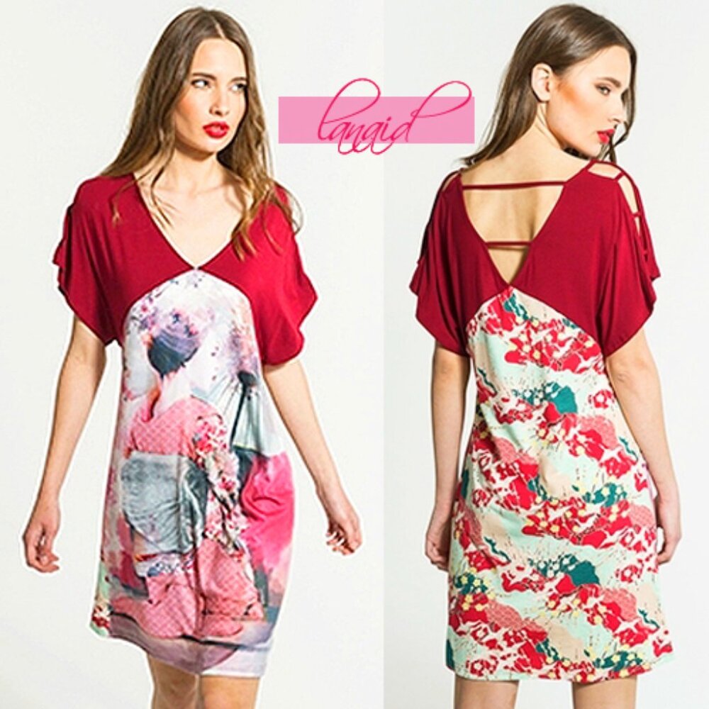 Smash! Fabia Tunic Dress Japanese Geisha Asian Woman V-Neck Strappy Cut-Outs S